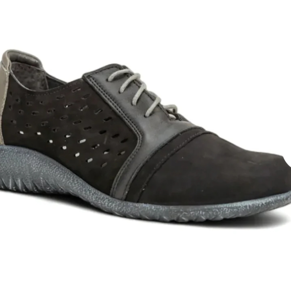 Naot Lalo Perforated Black Leather Lightweight Sneaker, Breathable, Euro 40, US9